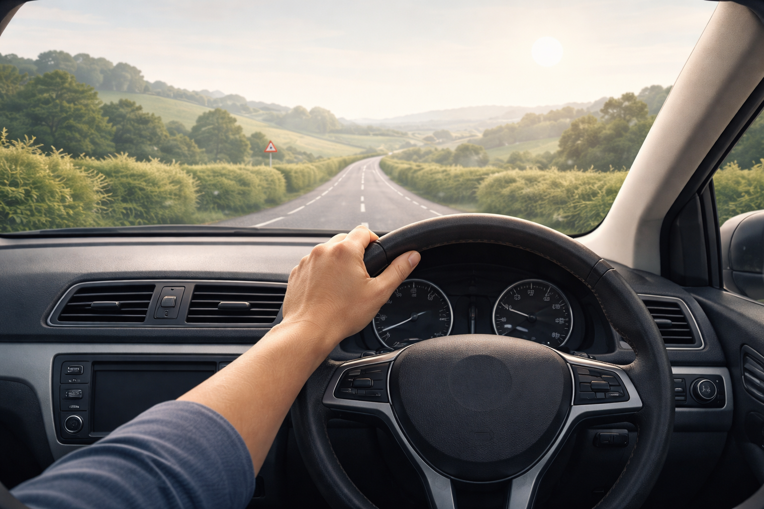 Inside the learner car during a driving lesson